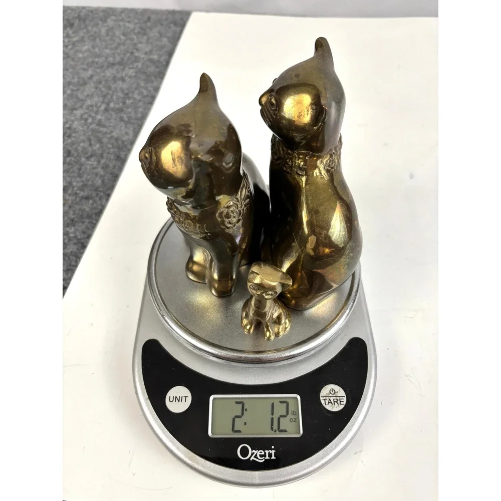 Vintage‎ Brass Cat Figurine Set Mid Century Style Kitty Family Decor Lot of 3